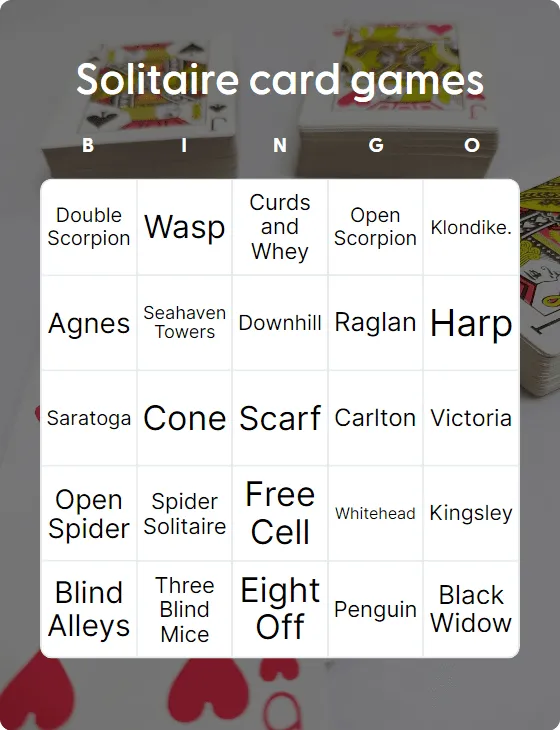 Solitaire card games bingo card template Solitaire card games bingo card template
