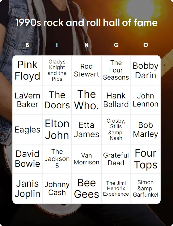 1990s rock and roll hall of fame bingo