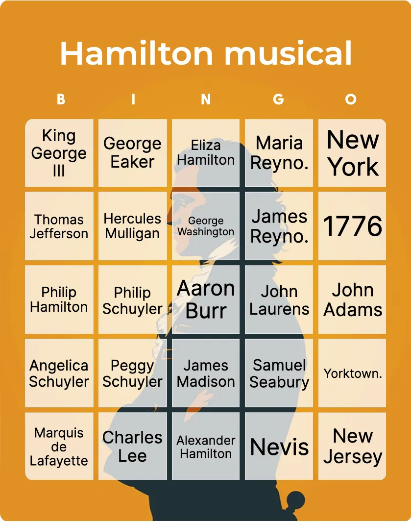 Hamilton musical bingo card template