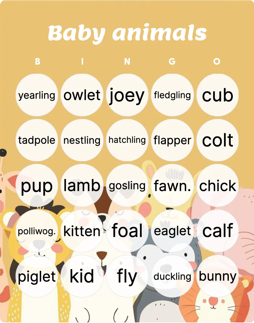 Baby animals bingo