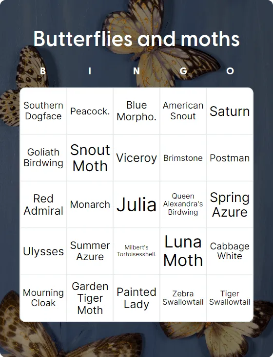 Butterflies and moths bingo