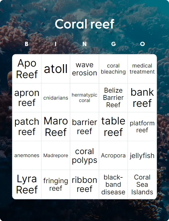 Coral reef bingo