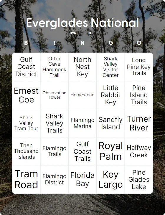 Everglades National Park bingo