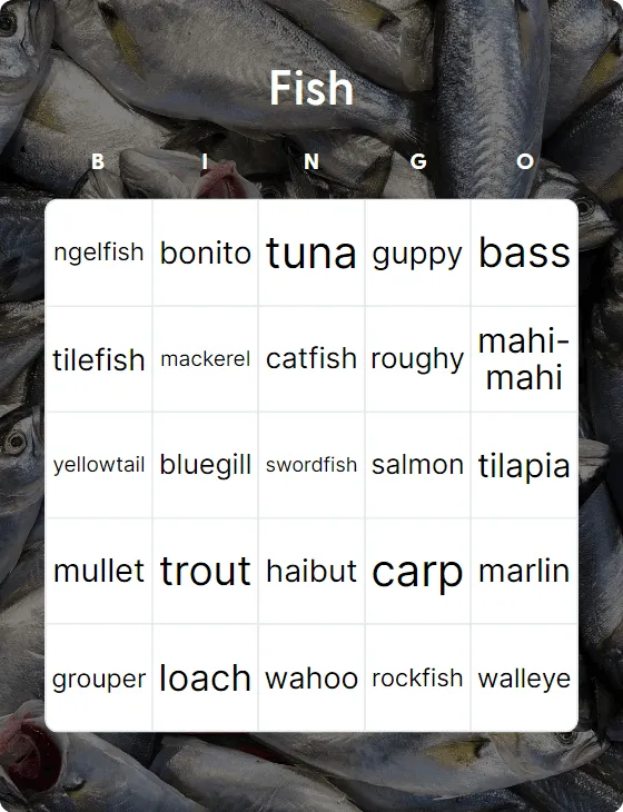 Fish bingo card template