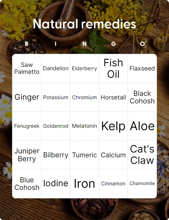 Natural remedies bingo