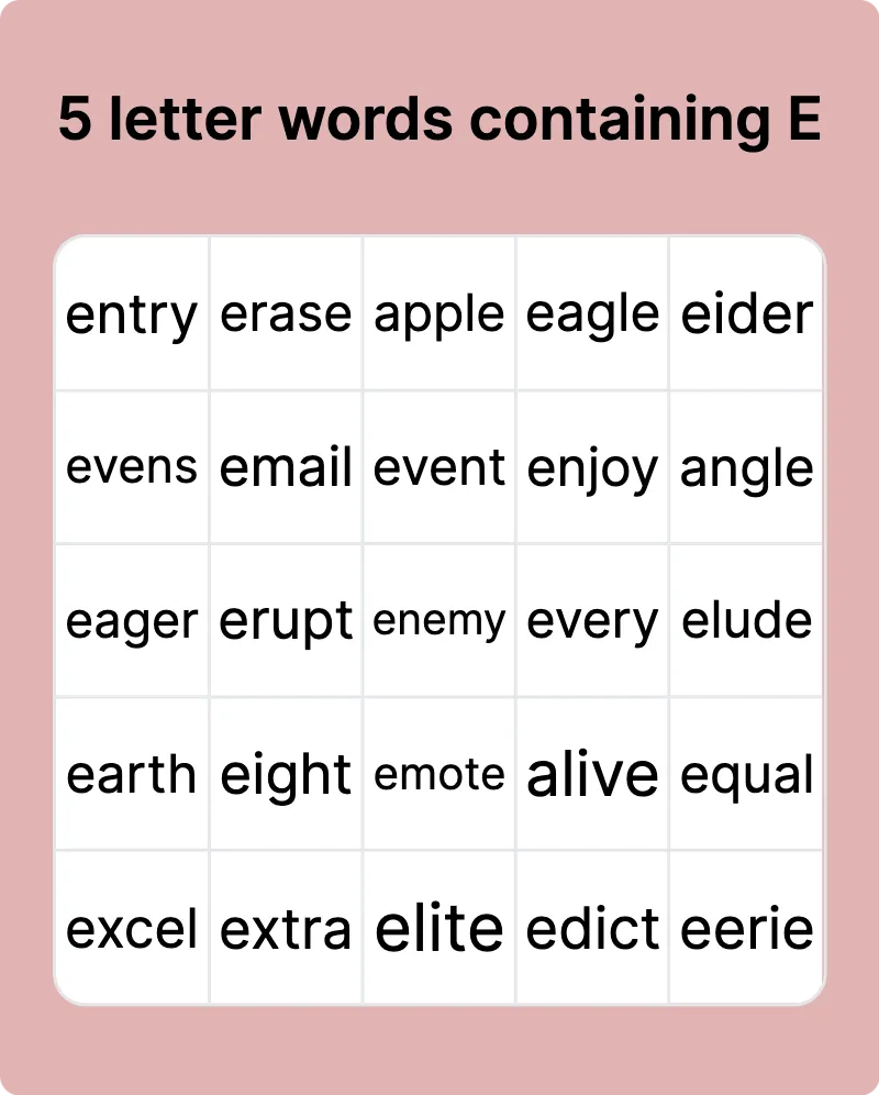 5 letter words containing E