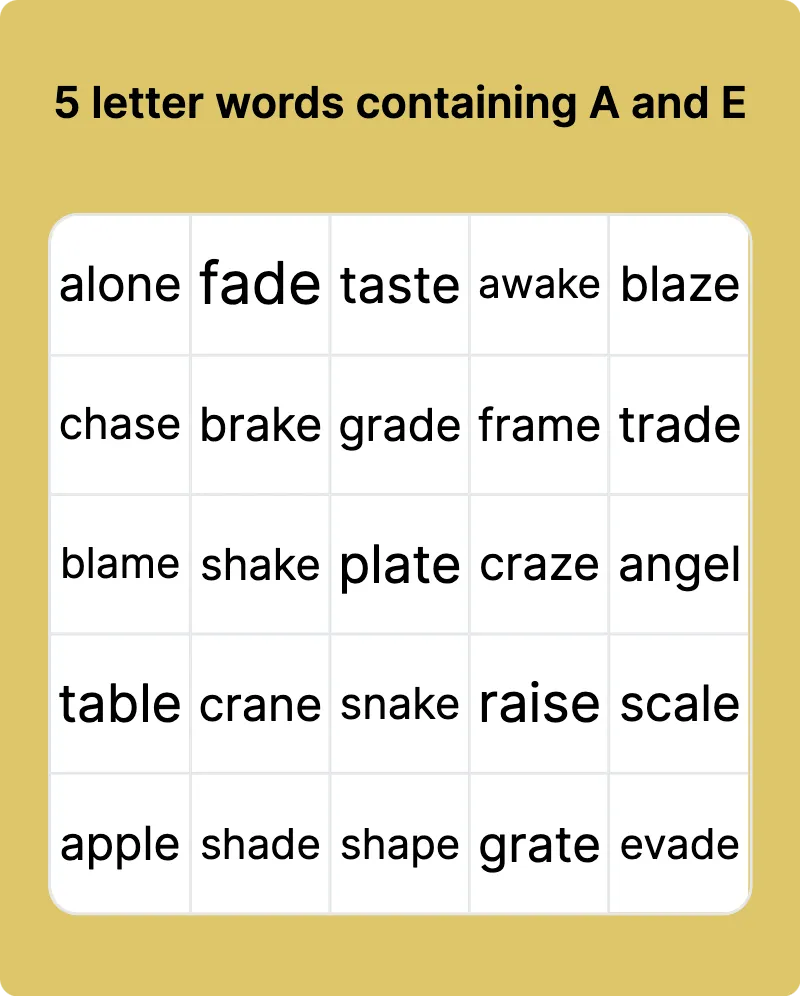 5 letter words containing A and E