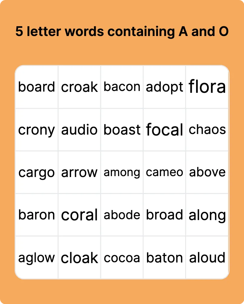 5 letter words containing A and O