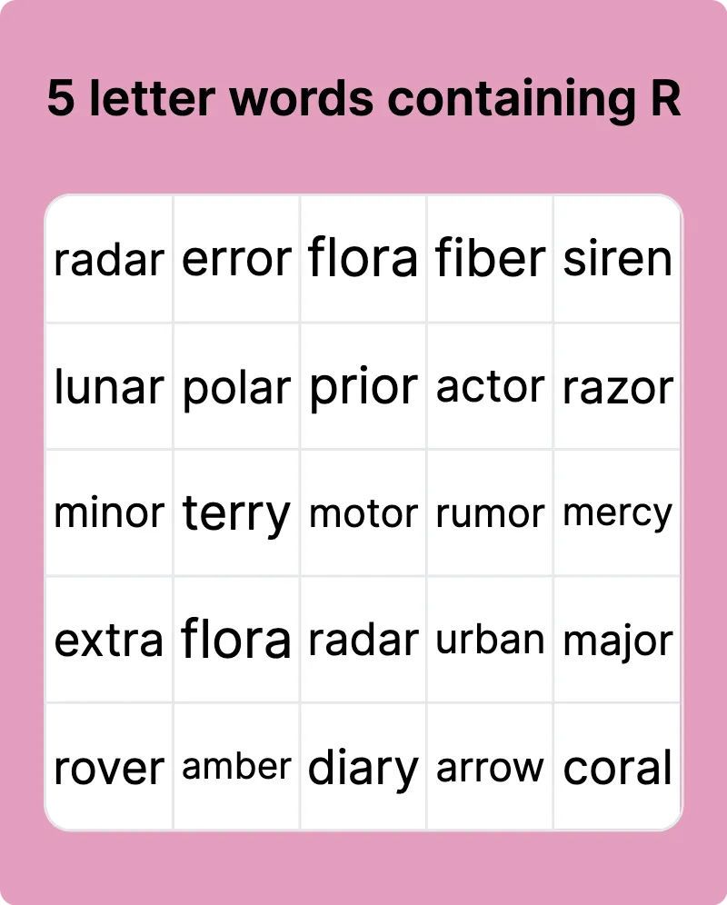 5 letter words containing r d e