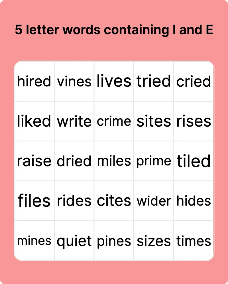 5 letter words containing I and E