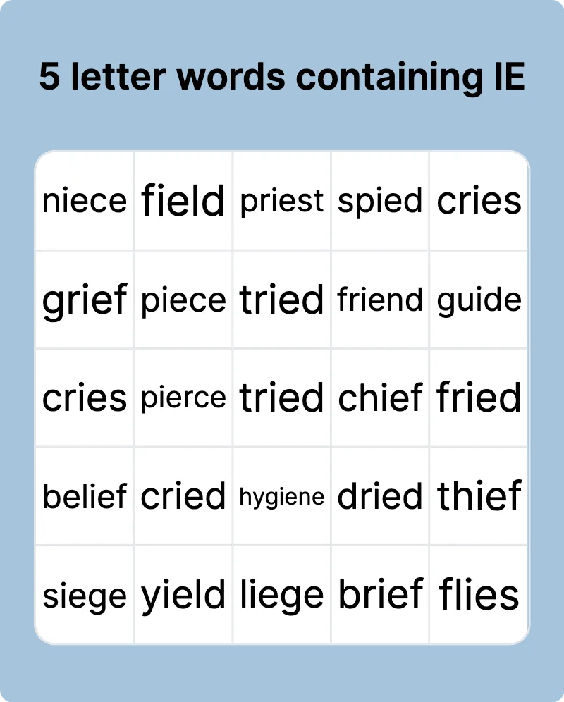 5 letter words containing IE