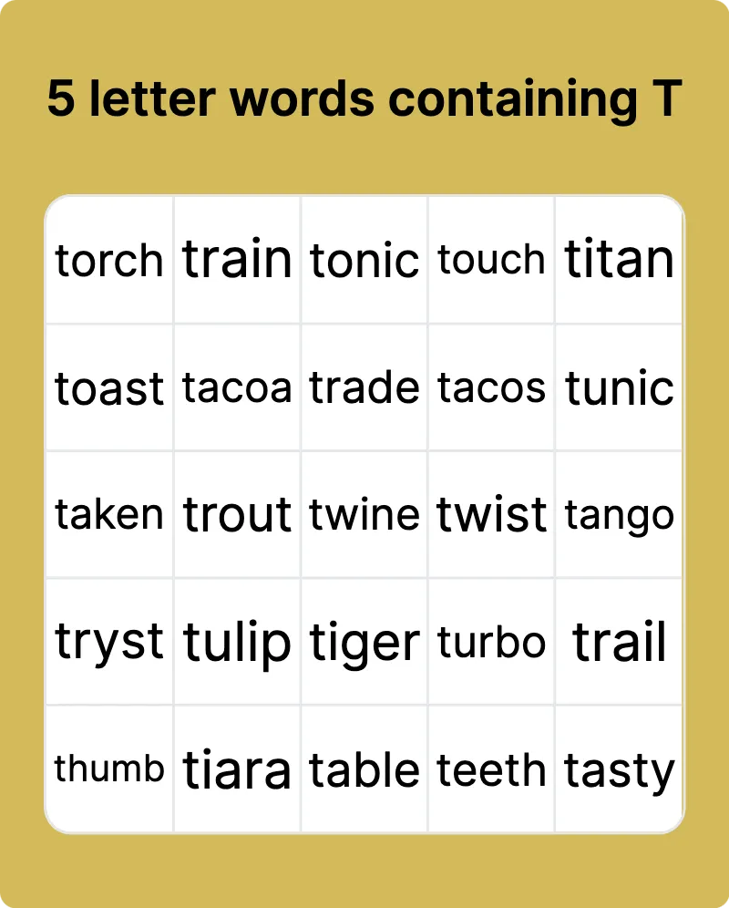 5 letter words containing t a i l