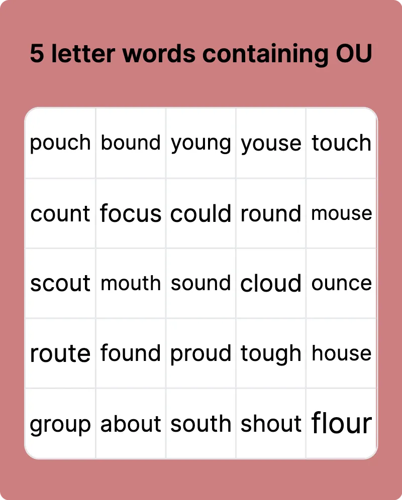 5 letter word containing o u