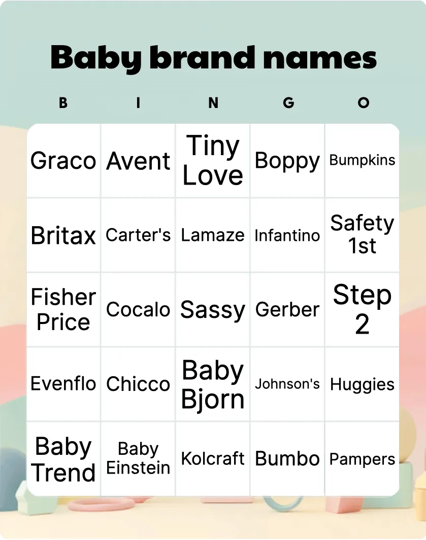 Baby brand names bingo