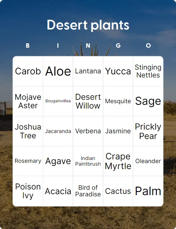 Desert plants bingo
