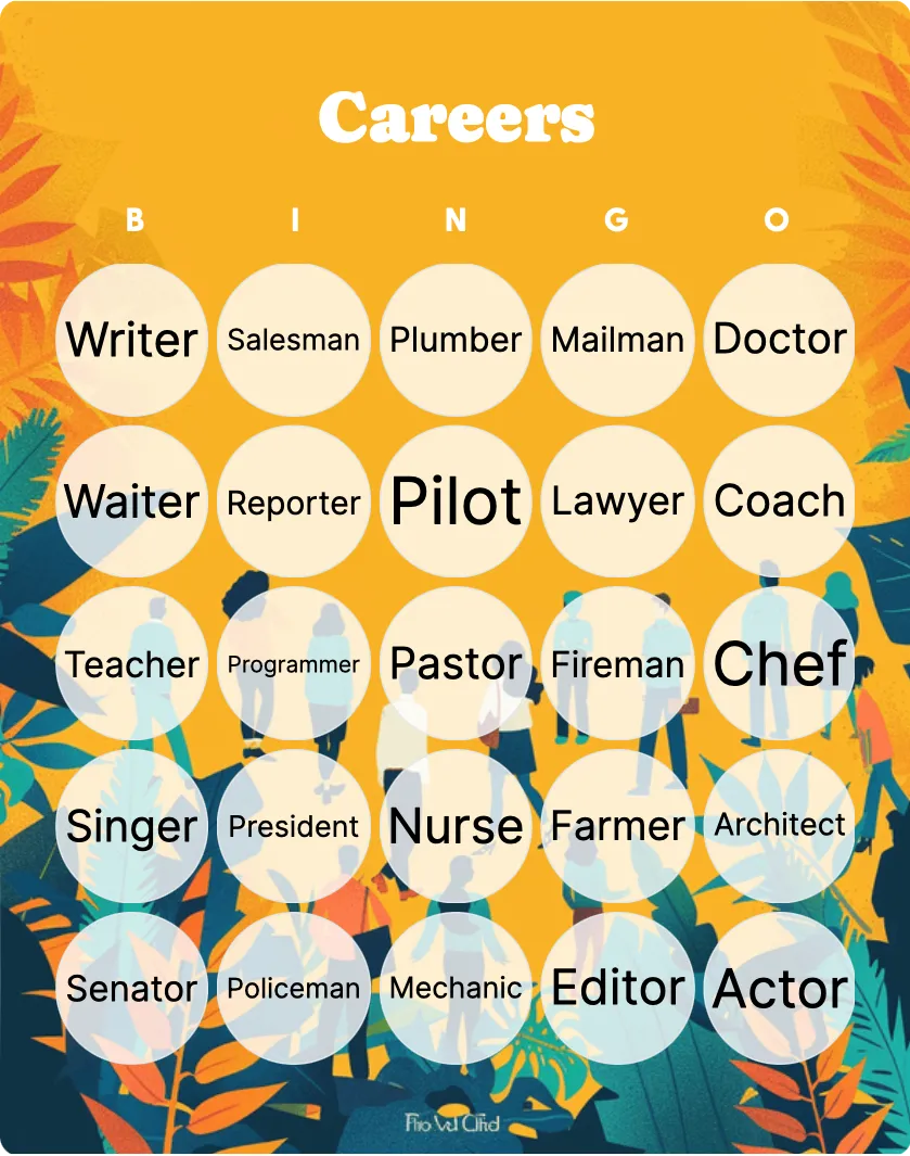 Careers bingo card template