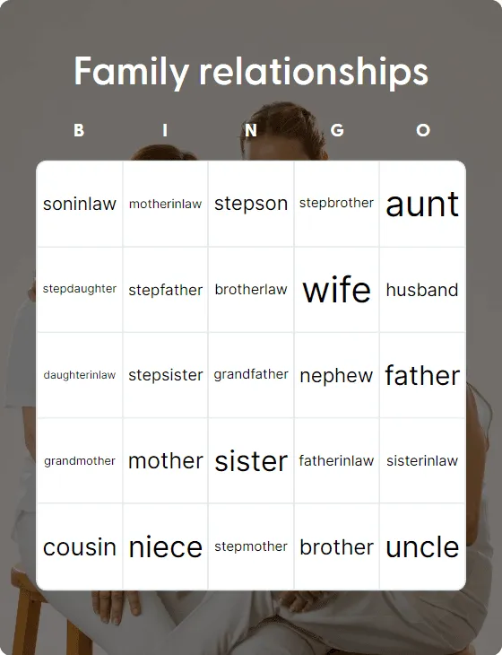 Family relationships bingo