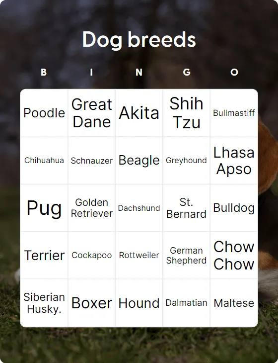 Dog breeds bingo
