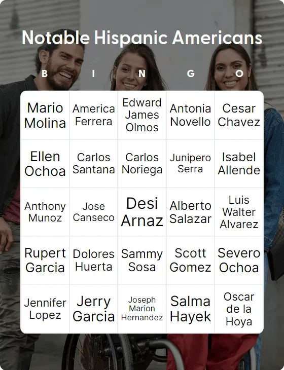Notable Hispanic Americans bingo