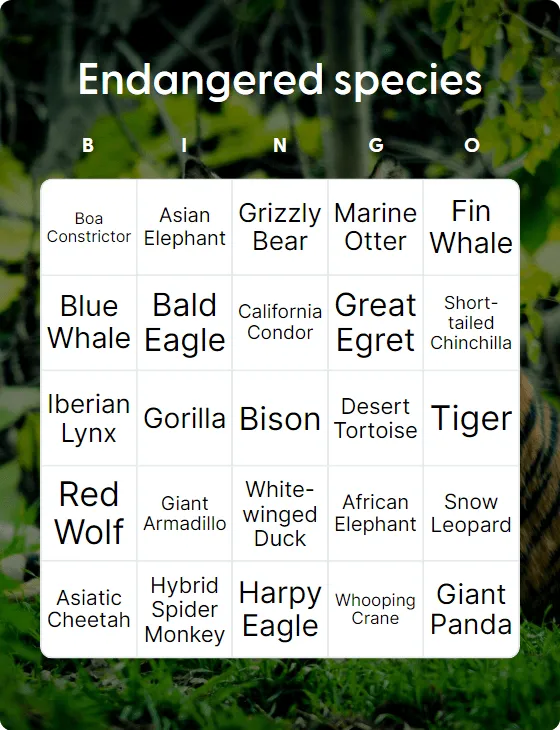 Endangered species bingo