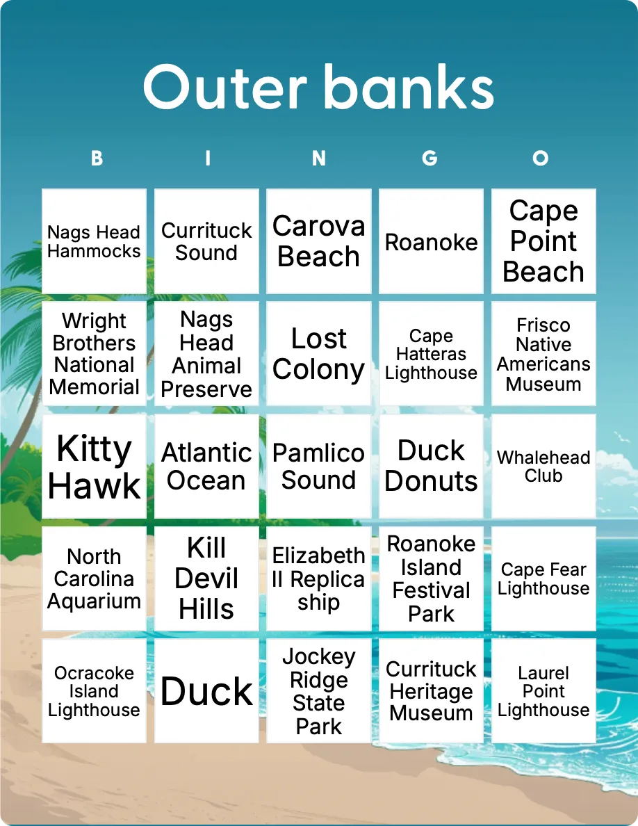 Outer banks bingo card template