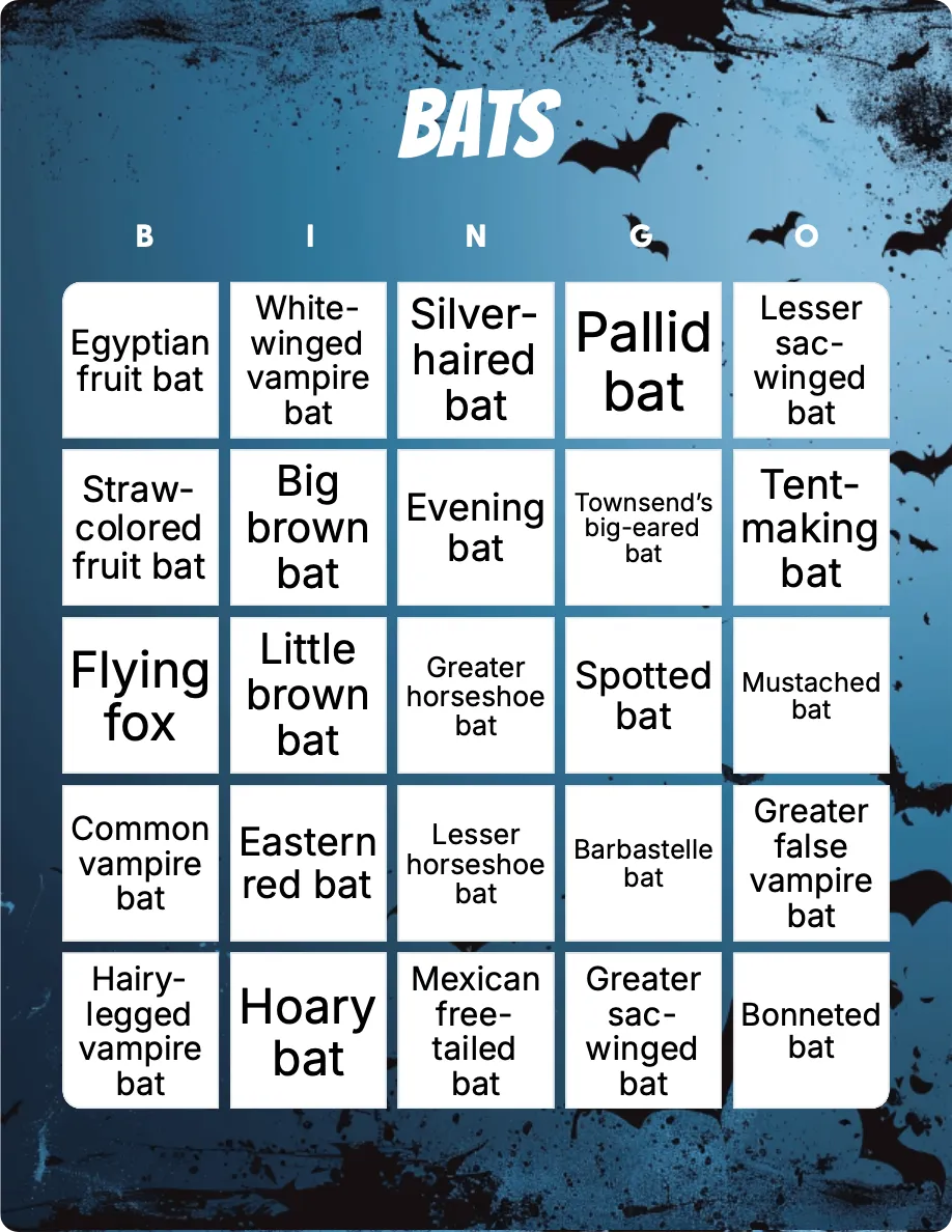 Bats bingo card template