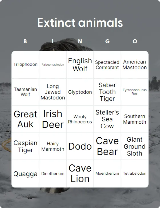 Extinct animals bingo