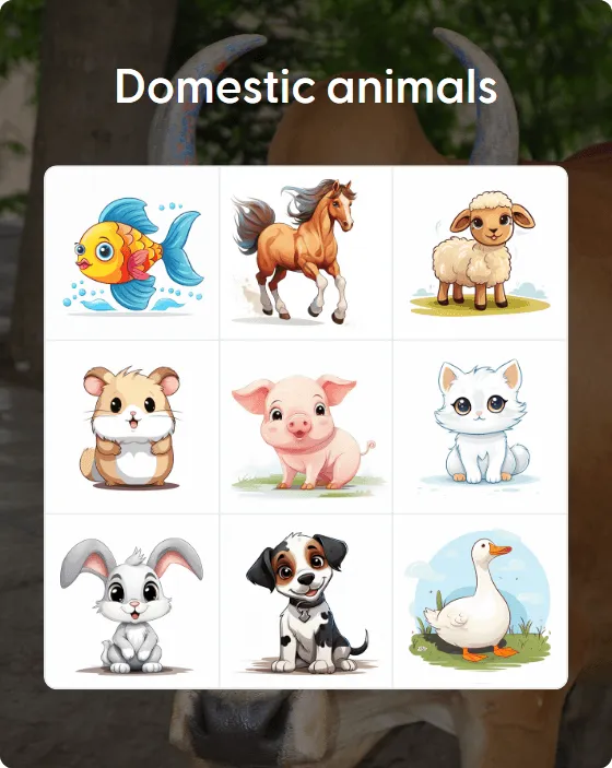 Domestic animals bingo