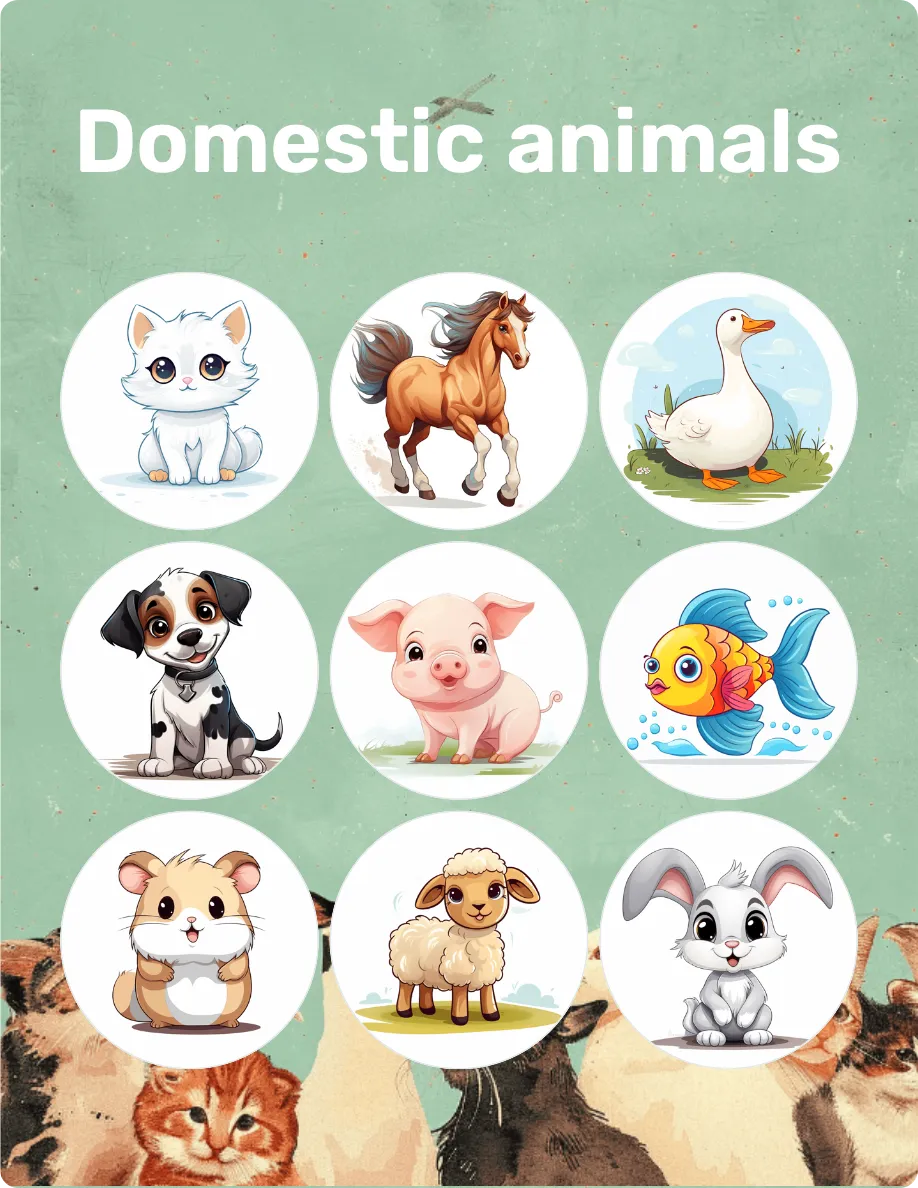 Domestic animals bingo card template