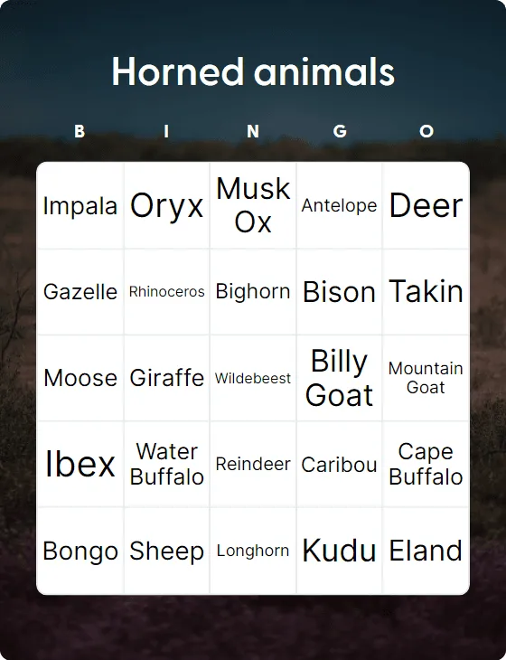 Horned animals bingo