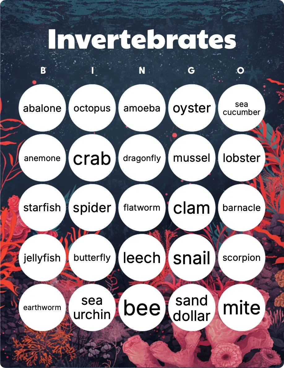 Invertebrates bingo