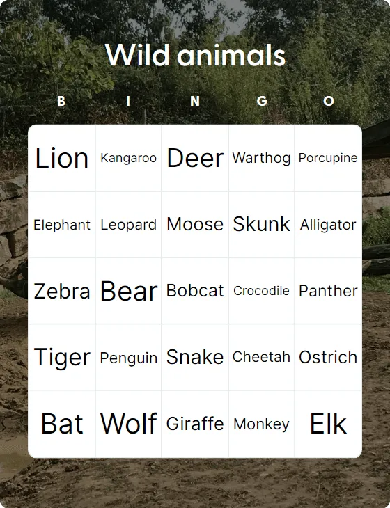 Wild animals bingo