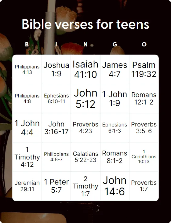 Bible verses for teens bingo