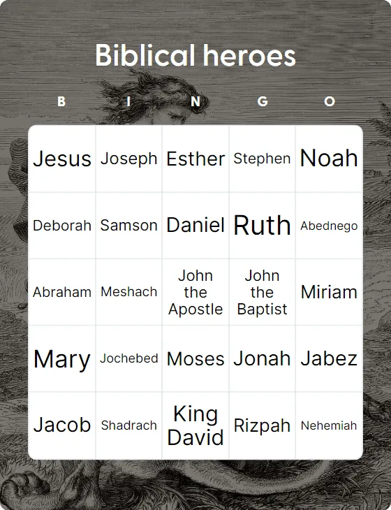 Biblical heroes bingo