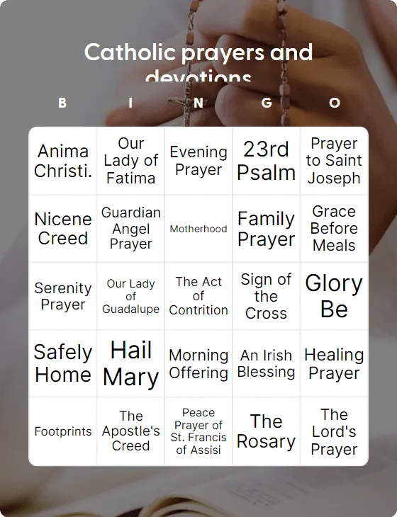 Catholic prayers and devotions bingo