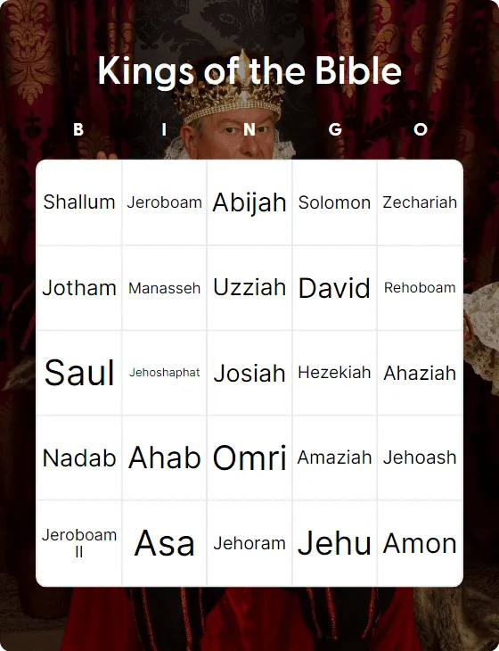 Kings of the Bible bingo