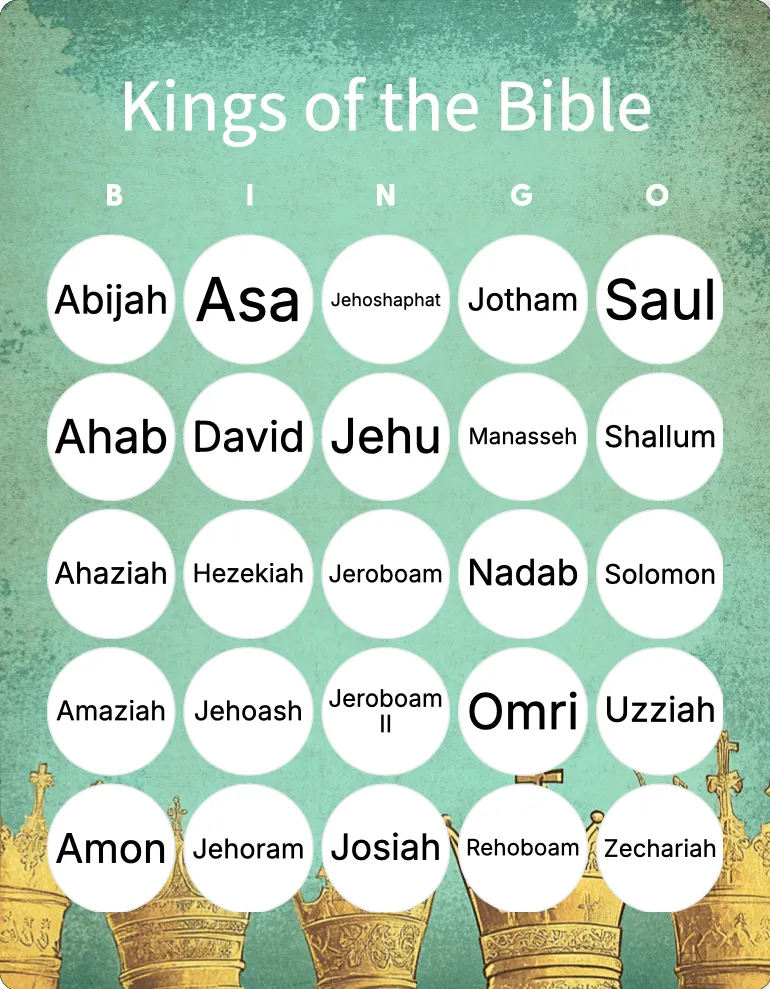 Kings of the Bible bingo card template