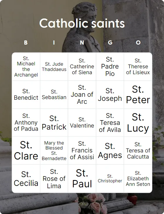 Catholic saints bingo