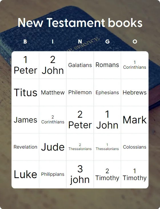 New Testament books bingo card template New Testament books bingo card template