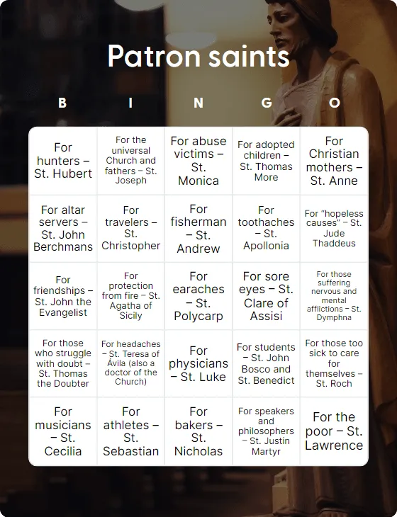 Patron saints bingo card template