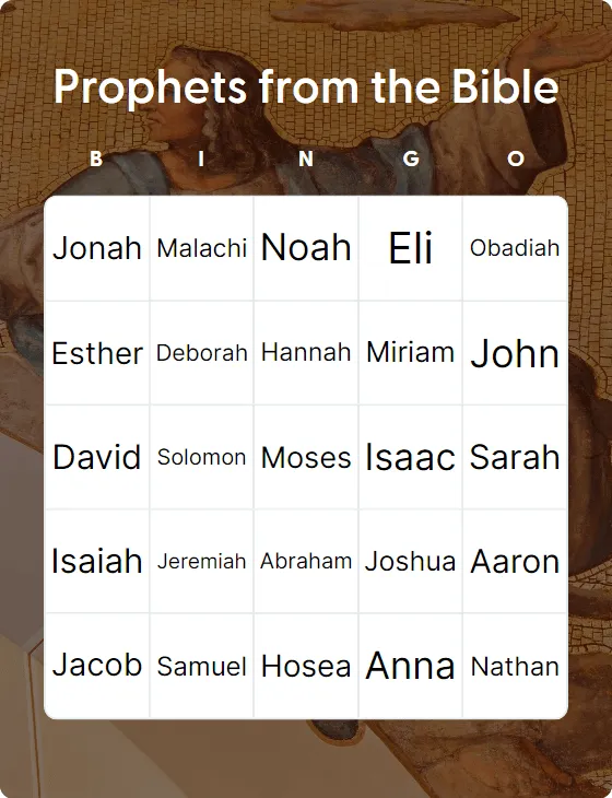 Prophets from the Bible bingo