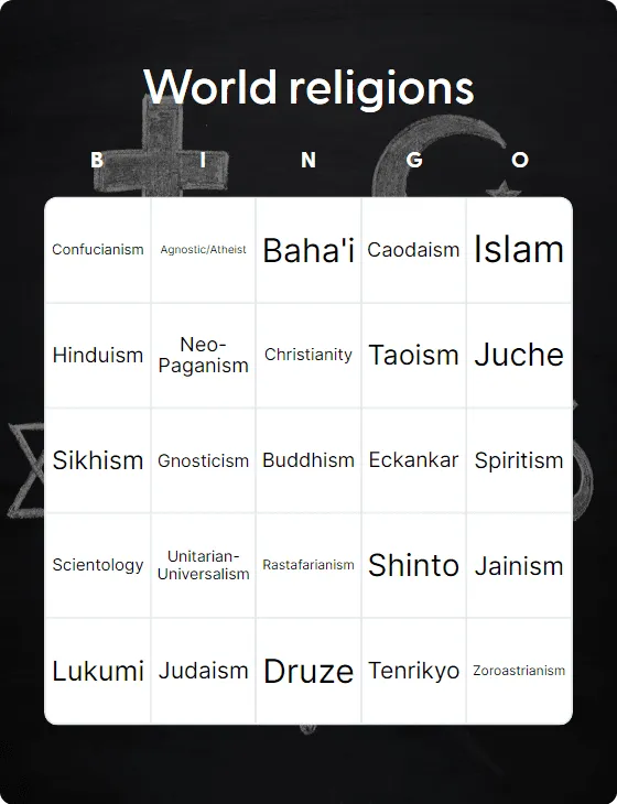 World religions bingo