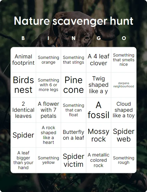 Nature scavenger hunt bingo