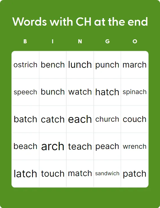 Words with CH at the end Words with CH at the end