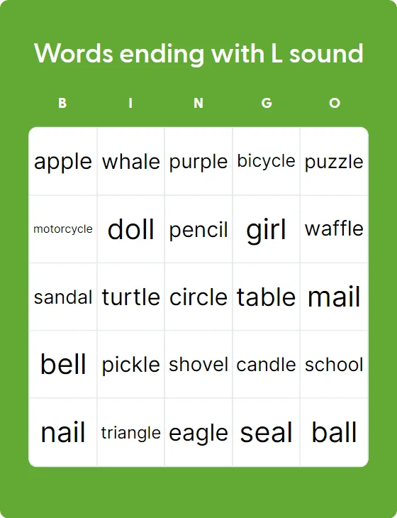 Words ending with L sound