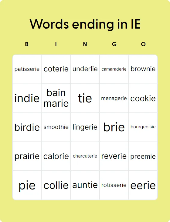 Words ending in IE