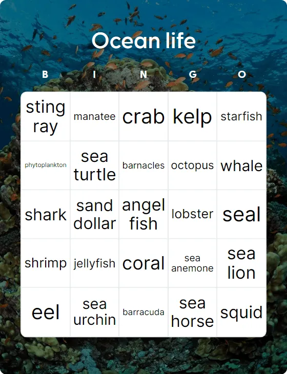 Ocean life bingo
