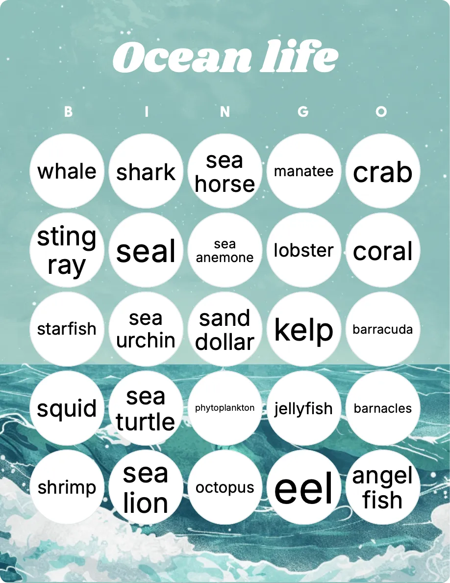 Ocean life bingo