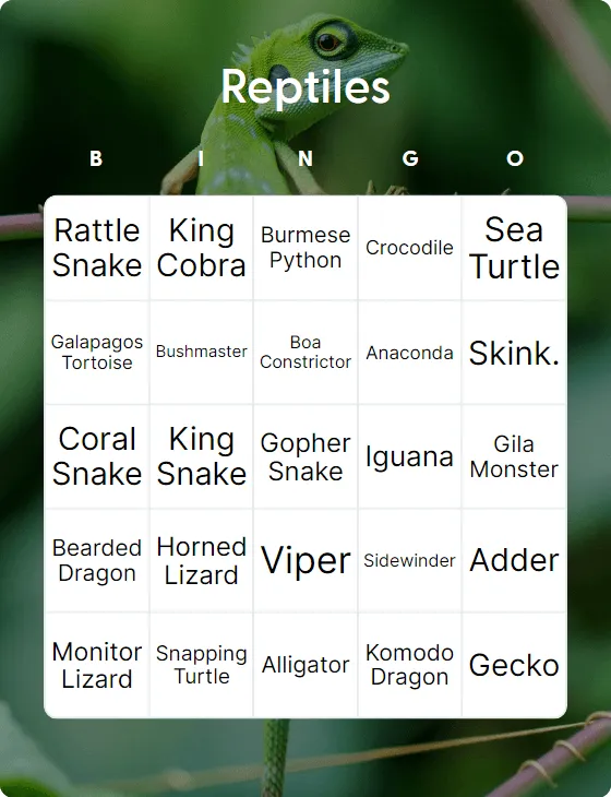 Reptiles bingo