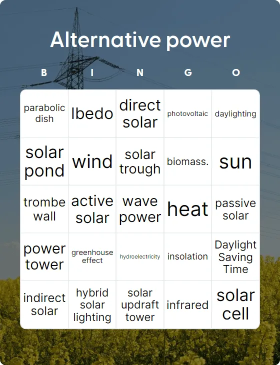 Alternative power bingo